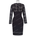 Kate Kasin Long Sleeve Lace+Healthy Cloth Short Black Cocktail Dress KK000207-1